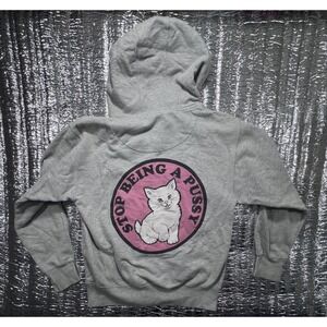 Ripndip Stop Being A P u s s y Cat Heather Gray Graphic Hoodie Small